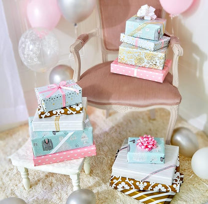 American Greetings Reversible Birthday, Baby, Wedding, and All Occasion Wrapping Paper, Unicorns and Dinosaurs (9 Rolls, 225 sq. ft.)