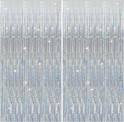 2 Pack Silver Birthday Decorations Silver Streamers Christmas Party Decorations Tinsel Backdrop Party Streamers Foil Fringe Curtains Shimmer Backdrop Bachelorette Wedding Christmas Door Decorations