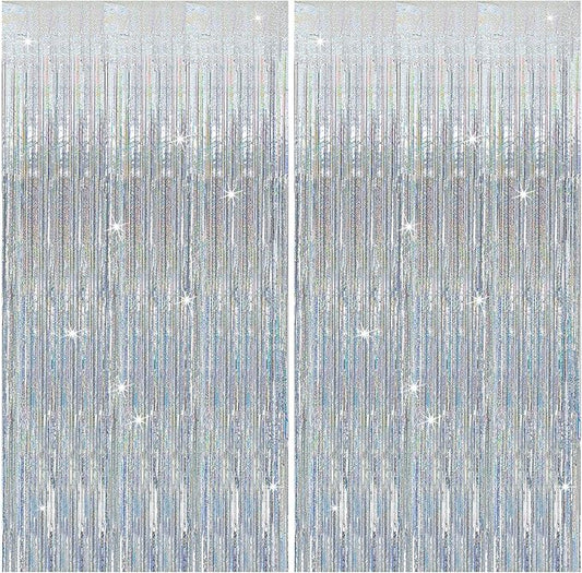 2 Pack Silver Birthday Decorations Silver Streamers Christmas Party Decorations Tinsel Backdrop Party Streamers Foil Fringe Curtains Shimmer Backdrop Bachelorette Wedding Christmas Door Decorations