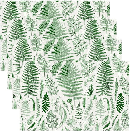 Vintage Leaves Placemats Set of 6, 17x12 Inch Green Boho Abstract Aesthetic Tropical Botanical Leaves Modern Art Printed Table Mats for Home Party Kitchen Dining Decor