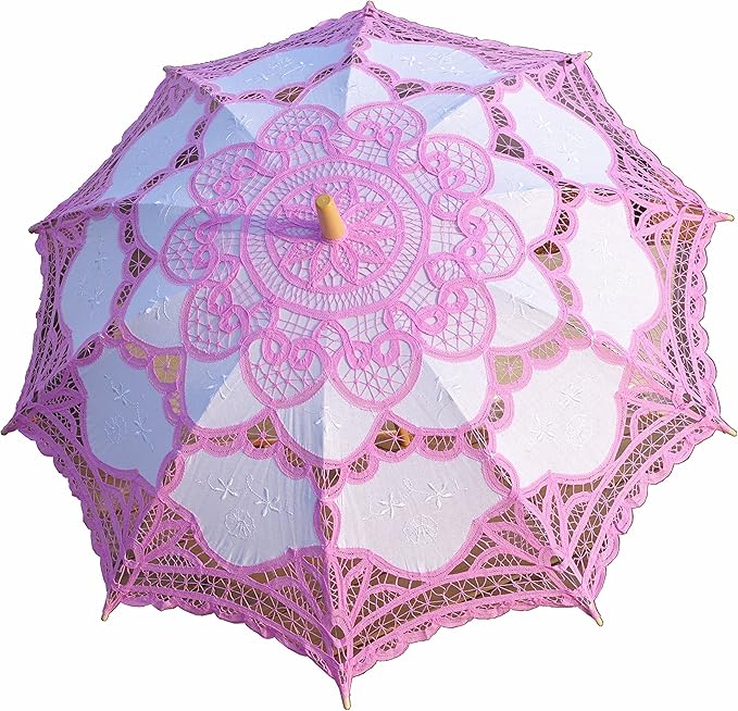 Handmade Pink and White Lace Parasol Umbrella Wedding Bridal 30 Inch Adult Size
