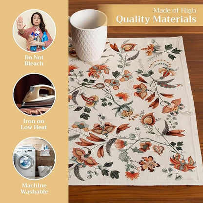Maison d' Hermine Placemats Set of 4 100% Cotton Washable Cloth Place Mats, Reusable Table Mats for Thanksgiving Christmas Decorations Kitchen Dining Party Wedding Restaurant (Dalida, 13" x 19")