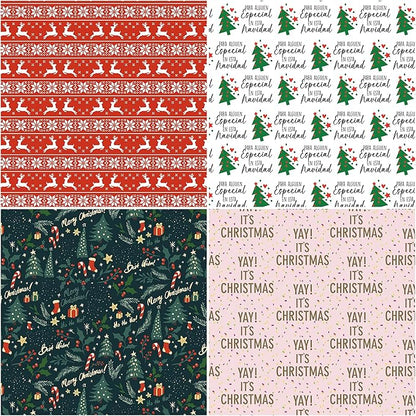 4 Rolls Christmas Wrapping Paper Rolls, 17 Inch x 16.5 Feet per Roll, Totaling 94 sq. ft. – Reindeer, Tree, Snowflake & Pink Letter Designs, Eco-Friendly & Durable Gift Wrap for Christmas Presents and Holiday Decorations