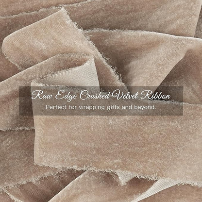 MAYREEL 2 Inch Camel Velvet Ribbon Hand Torn Tawny Silk Frayed Edge for Bridal Bouquets Invitations Wedding Vow Books Gift Baskets Hair Bows 3 Yards
