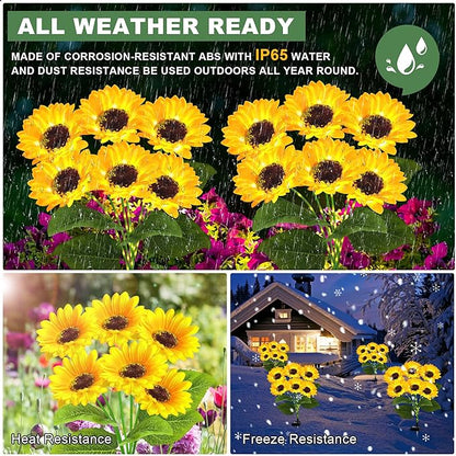 2 Pack with 12 Sunflower Solar Lights Outdoor Garden Decor,Solar Flowers Lights Waterproof,Sunflowers Gifts for Mom Women Grandma Birthday,Decorative Stakes Lights for Landscape Yard Patio Lawn