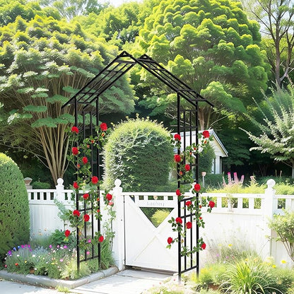 Metal Garden Arch, Assembly Garden Arbor,Adjustable Width W42.52''~W78.15'',Trellis Climbing Plants Support, Rose Outdoor Arch,Wedding Arch Party Events Archway (Black, Adjustable)