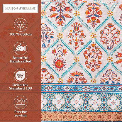 Maison d' Hermine Placemats Set of 4 100% Cotton Washable Cloth Place Mats, Reusable Table Mats for Thanksgiving Christmas Decorations Kitchen Dining Party Wedding Restaurant (Romane, 13" x 19")