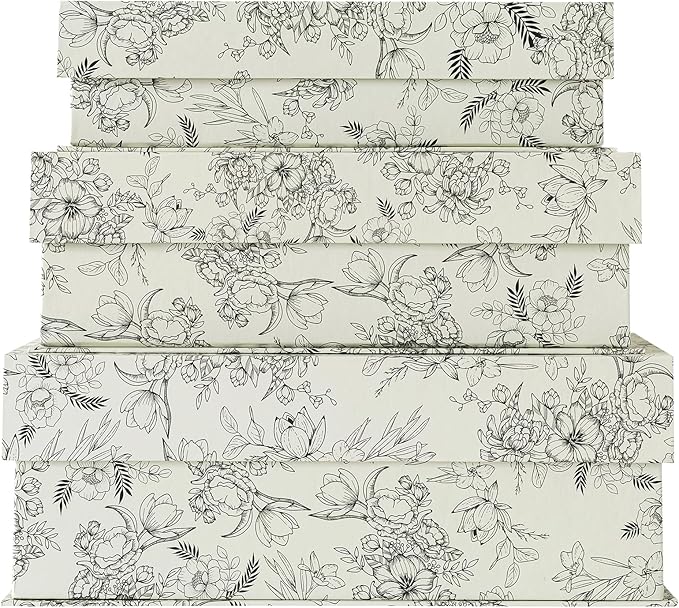 Soul & Lane Decorative Storage Boxes with Lids, Set of 3 Cardboard Boxes for Home Décor and Documents, Memory Organizers for Keepsakes with Magnetic Closure, Photo Storage, Elegant Floral