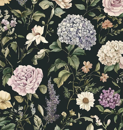 HeloHo Vintage Floral Peel and Stick Wallpaper 17.3"x393.7" Boho Contact Paper Dark Flower Self-Adhesive Removable Wallpaper Renter Friendly Botanical Wall Paper for Cabinets Bedroom Vinyl Rolls