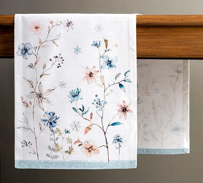 Maison d' Hermine Table Runner 100% Cotton Single Layer Table Runners 60 inches Long for Thanksgiving Christmas Decorations Home Kitchen Dining Party Wedding (Ice Florals, 14.5" x 60")