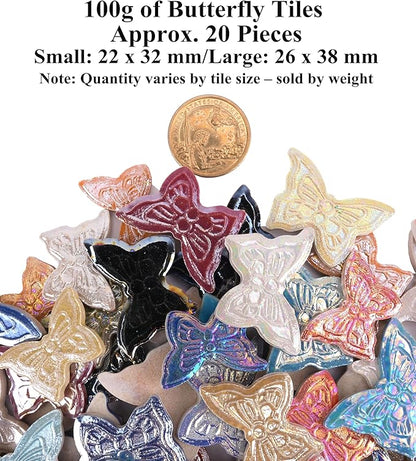 Irregular & Butterfly Mosaic Tiles for Crafts – 1.5 lb Bulk Pack (580g Irregular Tiles + 100g Butterfly Pieces), Assorted Colors, Shapes & Sizes for DIY Art & Home Decor