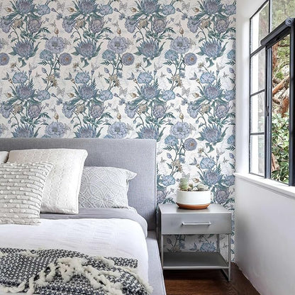 Floral Wallpaper Peel and Stick Floral Contact Paper Blue and Purple Wall Paper Removable Self Adhesive Vinyl Stick on Wallpaper for Bathroom Bedroom Decor 17.3in x 118in