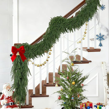 Palonu 1Pack 6Ft Artificial Norfolk Garland, Faux Christmas Greenery Touched Like Real Needles Pine, Decoration for Table Mantle Wall Porch Fireplace Indoor Outdoor Winter Holiday Décor