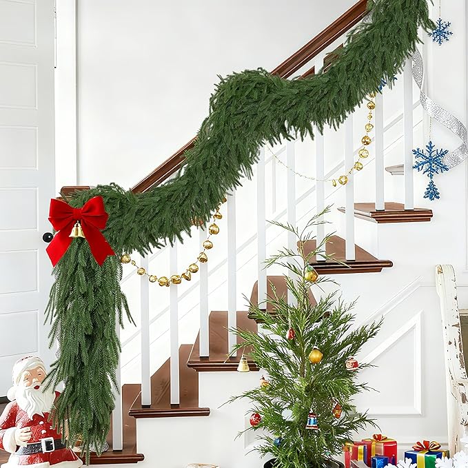 Palonu 4 Pcs 5Ft Artificial Norfolk Garland, Faux Christmas Greenery Touched Like Real Needles Pine, Decoration for Table Mantle Wall Porch Fireplace Indoor Outdoor Winter Holiday Décor
