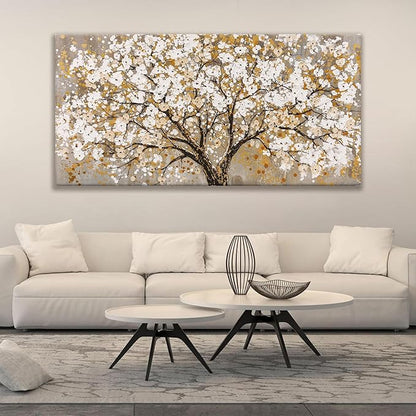 Large Wall Art For Living Room Gold Abstract Tree Of Life Modern Artwork Canvas Art Wall Decor Painting Tree Pictures Home Wall Decor Ready To Hang For Bedroom Decor 29" X 58"