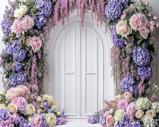 12x8ft Purple Flower Floral Arch Backdrop Background Photography Flower Wall Lavender Backdrop Party Wedding Girls Birthday Princess Mother's Day Bridal Shower Anniversary Banner Decor Studio Photo