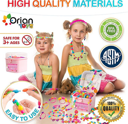 Orian Pop Beads Jewelry Kit for Girls – 550+ Colorful Snap Beads to Create Bracelets, Necklaces & Rings, Fun DIY Set with Unicorn Gift Bag, Ages 3+