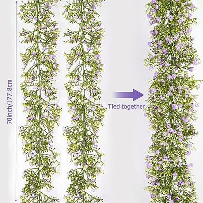 Artificial Baby Breath Flower Vines, Babys Breath Artificial Flowers Real Touch Faux Gypsophila Hanging Fake Baby's Breath Garlands for Wedding and Baby Shower Decor 2Pcs 5.8ft（Purple）
