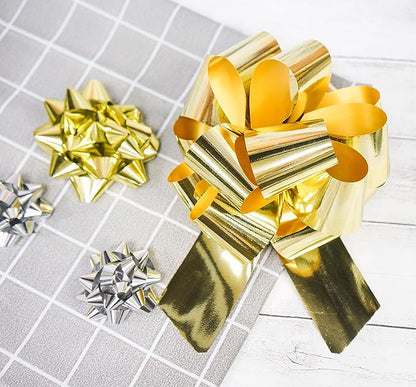 CT CRAFT LLC Gift Bows 22 PCS Set Multi Colored Assorted - Bow x 18 pcs + Kegg Roll x 4 pcs - Silver/Gold, Holiday Christmas Birthday Party Wrapping