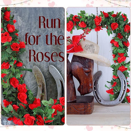 Aneco 8 Pack 64 FT Red Flower Garland Artificial Rose Vines Roses Fake Vine Flowers Plants Party Supplies for Holiday Wedding Garden Craft Art Decoration