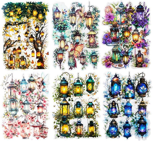 90PCS Firefly Lamp PET Stickers, Fairy Tale Lantern Stickers for Scrapbooking, Journaling and DIY Crafts