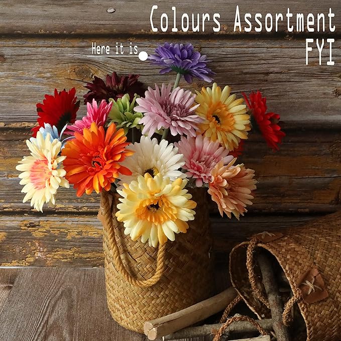 12pcs Artificial Gerbera Daisies,22 Inch Long Stem Silk Daisy Flowers,Realistic Artificial Flower Mums for Home Décor Centerpiece Wreath Supplies Wedding Bouquet,Purple
