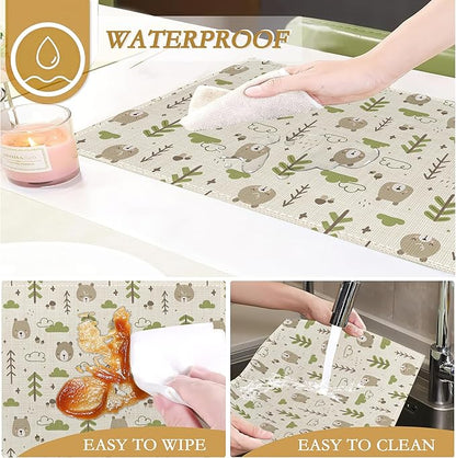 Cat Dog Dinosaur Frog Bear Placemats,Cute Cartoon Patterns Table Mats Set of 6,12x18 Inch,Waterproof Oil-Proof Washable and Reusable Linen placemats Holiday Party Kitchen Table Decorations