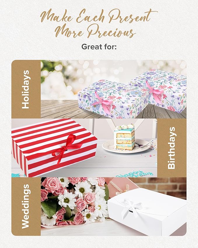 HummingBox Stripes Gift Box Set of 16 - Gift Boxes for Presents & gifting on weddings, birthdays & more - Easy to Assemble Striped Gift Boxes With Lids & Ribbon Closure - Decorative Boxes With Lids