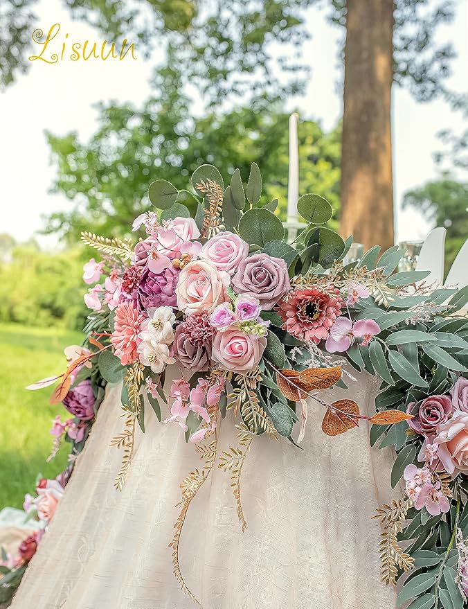 9FT Wedding Arch Flower Garland, Handmade Wedding Table Decorations,Head Table Floral Decor for Noble and Charming Wedding Ceremony