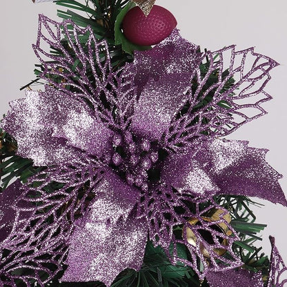 RECUTMS 10 Packs Christmas Glitter Poinsettia Flowers Artificial Christmas Flowers Decorations Wedding Xmas Tree New Year Ornaments Xmas Garland Wreath DIY Decorations Supplies(Light Purple)