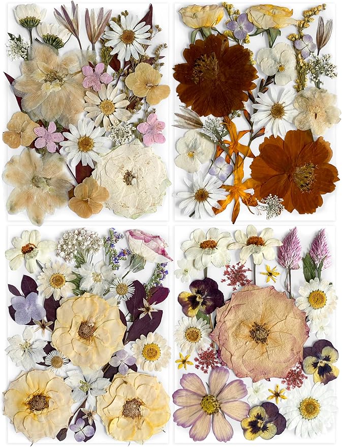 Boho 88Pcs Real Natural Dried Pressed Flowers for DIY Crafts, Resin Jewelry, Scrapbooking, Frame Decor + Free 66Pcs Butterfly Stickers & Tweezers