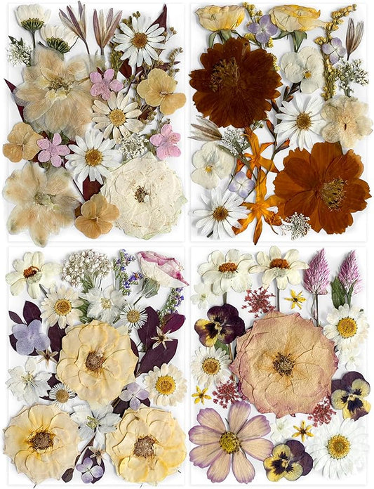 Boho 88Pcs Real Natural Dried Pressed Flowers for DIY Crafts, Resin Jewelry, Scrapbooking, Frame Decor + Free 66Pcs Butterfly Stickers & Tweezers