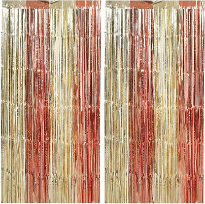 TONIFUL Valentine's Day Door Streamers,Rose Gold and Light Gold Photo Booth Backdrop Metallic Streamers Foil Fringe Curtain for Birthday Bridal Shower Engagement Party Decoration