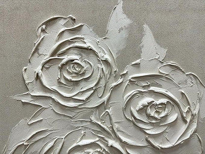moshinart 24 x 36in Hand-Painted Oil Painting 3D Texture Black White Grey Modern Minimalist Black Abstract Wall Art, Home Office Wall Decoration White Rose