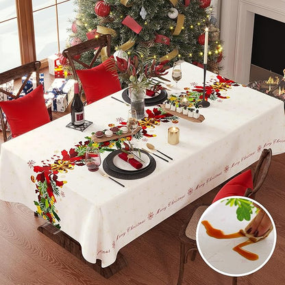 Christmas Rectangle Table Cloth,100% Waterproof Tablecloth,Christmas Decorations for Home, Vinyl Tablecloth Plastic Table Cover for Party，Picnic,Dining,Outdoor 54" x 102",Frosted Wreath