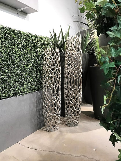 Modern Day Accents 3603 Rama Silver LG Twigs Barrel Floor Vase, Statement Piece, Tall Standing, Corner Decor 9" Lx 9" W x 31.5" H, House & Office Decor