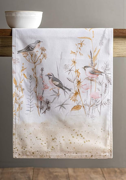 Maison d' Hermine Table runner 100% Cotton Double Layer Table Runners 72 inches long Decorative for Home Kitchen Dining Party Wedding Bridal Shower Spring Summer (Meadow Florals - Beige, 14.50" x 72")
