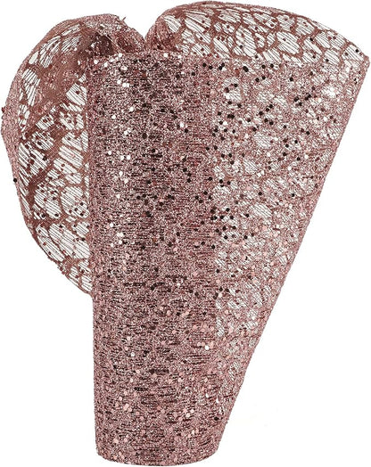 MEEDEE Rose Gold Glitter Mesh Web Ribbon 10 Inch Wide by 10 Yards Roll Rose Gold Fabric Ribbon Decorative Mesh Ribbon for Christmas Tree, Garland, Holiday Wreaths, Bows, Home Decor