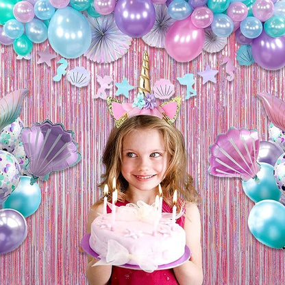Melsan Pink Tinsel Curtains Backdrop, 3.2 ft x 8.2 ft Sparkle Metallic Foil Curtains for Princess Birthday Party Photo Background Decoration, 2 Pack