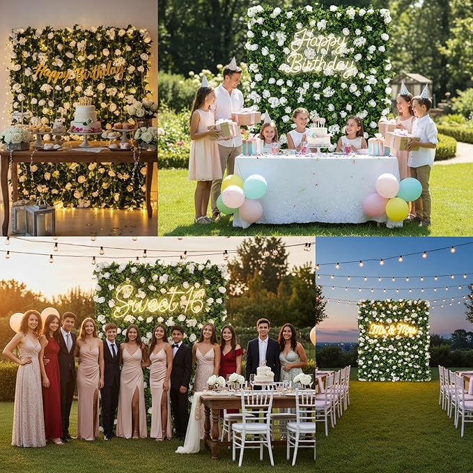 5×8 Ft 3D Artificial Flower Wall Panels, Quick Assembly Storage White Floral Greenery Fake Backdrop Fence Screen for Wedding Baby Show Birthday Party Indoor Outdoor Garden Backyard Home Decor