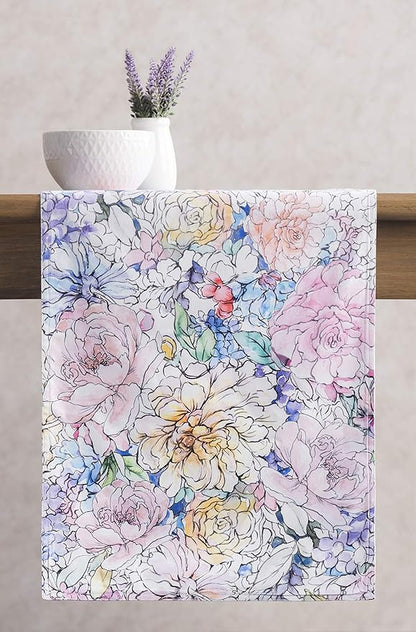 Maison d' Hermine Table Runner 100% Cotton Double Layer Table Runners 108 inches Long Decorative for Home Kitchen Dining Party Wedding Bridal Shower Spring Summer (Floral Love, 14.50" x 108")