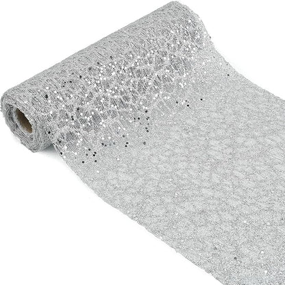 MEEDEE Silver Glitter Mesh Web Ribbon 10 Inch Wide by 10 Yards Roll Fabric Ribbon Silver Decorative Mesh Ribbon for Christmas Tree, Garland, Holiday Wreaths, Bows, Home Decor