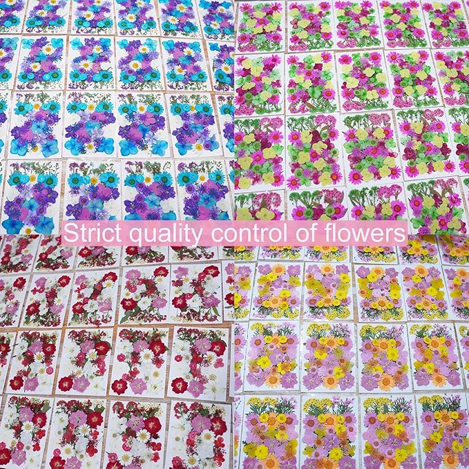 141Pcs Colorful Dried Pressed Flowers for Crafts,Xinxinran Dry Flowers Kit for Resin Molds,Epoxy Resin Accessories,Bookmark,Nails, Jewelry Molds,Candle Making Supplies,Soap,Frame(Mix Color)