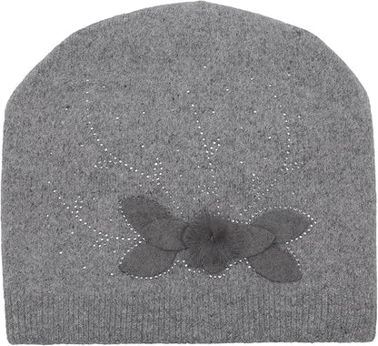 ZLYC Women Floral Slouchy Beanie Hat Double Layer Winter Knit Skull Cap