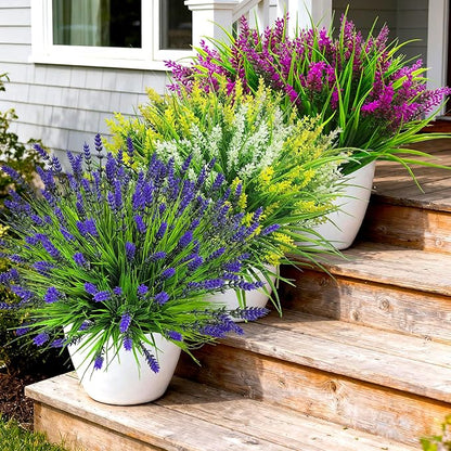 Artificial Faux Plants Flowers for Outdoors Decor, 22 Pcs Fake Lavender Flowers Outdoor UV Resistant, Realistic No Fade Realistic Outdoor Plants Greenery Shrubs for Porch Garden Yard Window Box Home