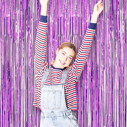3 Pack 3.3 x 8.2 ft Laser Purple Foil Fringe Backdrop Curtains, Tinsel Streamers Birthday Party Decorations, Fringe Backdrop for Graduation, Baby Shower, Gender Reveal, Disco Party