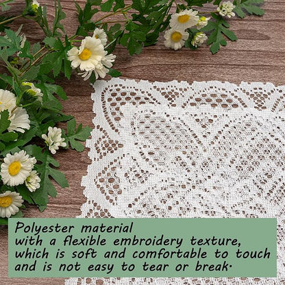 Jayla 2 Pcs Rectangle Lace Placemats for Tables Embroidered Lace Tablemats Vintage Crochet Floral Table Runner Vintage Wedding, Tea Party Decor,12x17 Inch