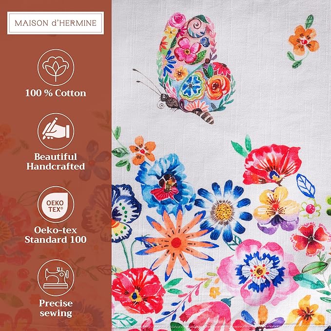 Maison d' Hermine Placemats Set of 4 100% Cotton Washable Cloth Place Mats, Reusable Table Mats for Kitchen Dining Decoration, Party, Restaurant Spring/Summer (Happy Florals - High Summer, 13" x 19")