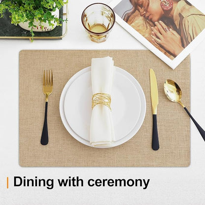 Homaxy Cloths Placemats for Dining Table Set of 4, Heat Resistant Washable Cotton Linen Blend Table Mats, Easy to Clean Place Mats for Indoor Outdoor Party Kitchen Decoration, 13" x 19", Flaxen