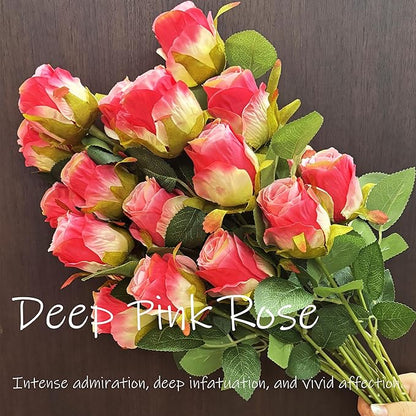 Artificial Roses 10 Pcs - Lifelike Single Stem Fake Roses with Natural Petal Texture,Fade-Resistant Silk Flowers for Wedding Decor,Home Vase Arrangements,Party Centerpieces(10, Deep Pink)